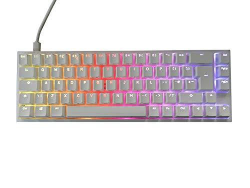 Ducky One2 White SF RGB Backlit Black Cherry MX Switch Mechanical Keyboard - UK Layout, showing a compact keyboard with white keys featuring RGB backlighting in various colors.