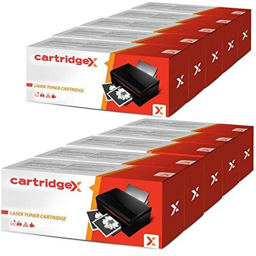 Cartridgex Lot de 10 Cartouches de Toner Laser pour HP 92298A 98A 4/4m 5/5m Plus C2001A, image of ten boxes of laser toner cartridges stacked in a row, featuring a printer image and product details.