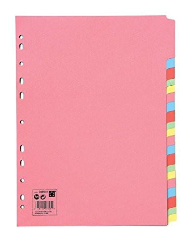5 Star Office Subject Dividers Multipunched Manilla Card 20-Part A4 Assorted, pink folder with multicolored tab dividers on the right side.