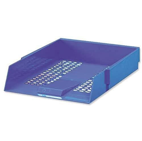 5 Star Office Letter Tray High-impact Polystyrene Foolscap Blue, a durable blue plastic letter tray with a sloped front and perforated bottom for organizing foolscap-sized documents.