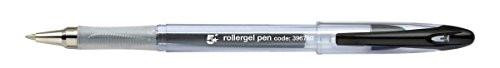 5 Star Office Roller Gel Pen Clear Barrel 1.0mm Tip 0.5mm Line Black, close-up of the black and silver gel pen with clear barrel showcasing black ink, suitable for smooth writing and sketching, pack of 12.