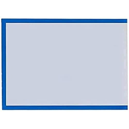 Bi-Office Adhesive Document Holder, Blue, A4, a transparent adhesive document holder with a blue border designed to hold and display A4 documents.