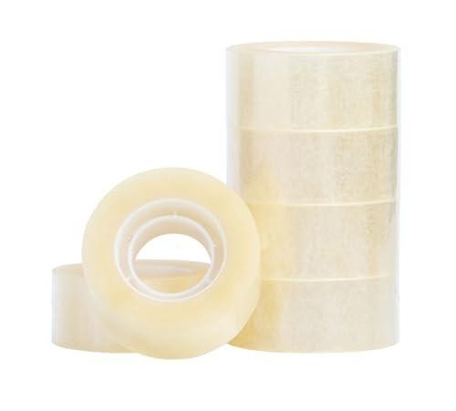 Q-Connect Easy Tear Polypropylene Tape 24mmx33m 1 Inch Core Clear, clear adhesive tape rolls, pack of six for office and packaging use.