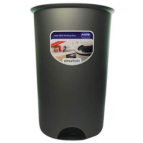 Addis Round Bin Base, Plastic, Metallic Grey, 50 Litre, product image of a grey plastic round trash bin with a label on the front.