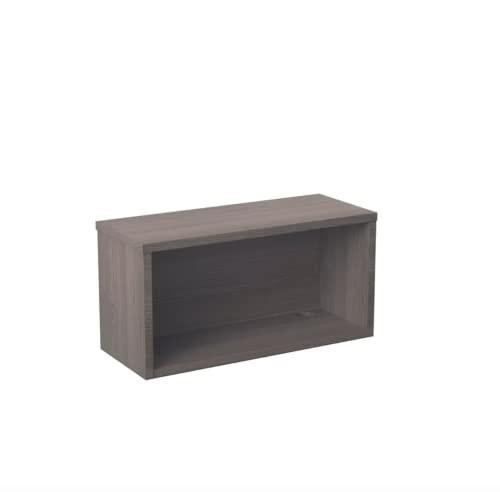 Jemini Reception Modular Straight Riser Unit 800x315x400mm Grey Oak, empty grey oak riser with open front design for reception desks.