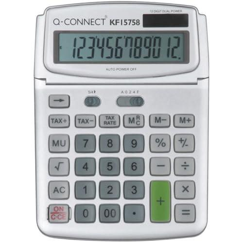 Q-Connect Large Table Top 12 Digit Calculator Grey KF15758, close-up image showing the calculator's keypad and digital display.