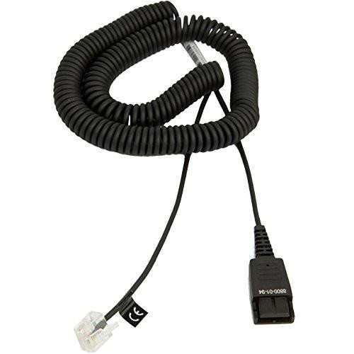Jabra Cable End Piece QD to RJ45, coiled black communication cable with QD connector on one end and RJ45 connector on the other end.