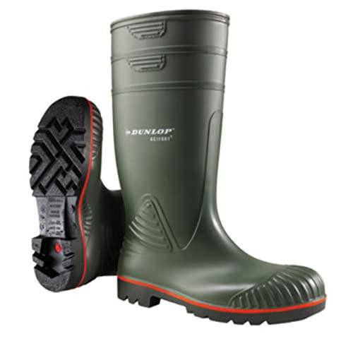DUNLOP Acifort Heavy Duty - Unisex Knee High Full Safety Waterproof Work Boots, Green, S5 Rated Antistatic and Slip Resistant PVC Wellies with Steel Toecap for Outdoor and Industrial Use - EU47, UK12, featuring a durable waterproof design, steel toe protection, slip-resistant sole, and full knee-high coverage for safety in industrial environments.