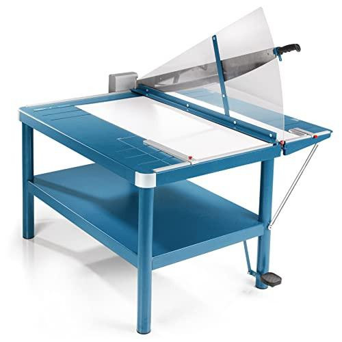 Dahle 527664 - Professional Lever Shear 40 mm, blue cutting table with a precision lever shear for professional use, featuring a transparent safety shield and sturdy construction.