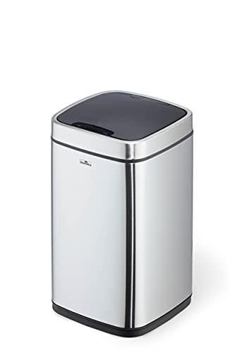 Durable Sensor Waste Bin NO TOUCH, Modern 12 Litre Motion Sensored Steel Trash Bin with sleek black lid, ideal for home or workplace use.