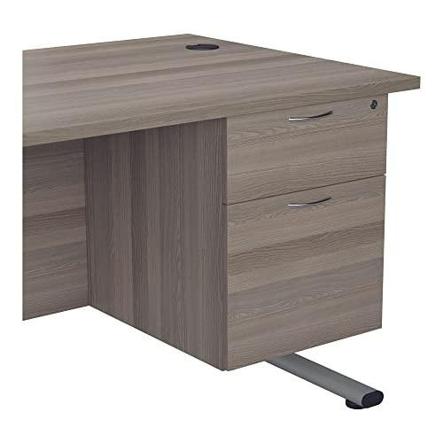 FF Jemini G/Oak 2 Drawer Fixed Ped TESHP2GO, wooden office desk with two drawers and a cable grommet on the surface.