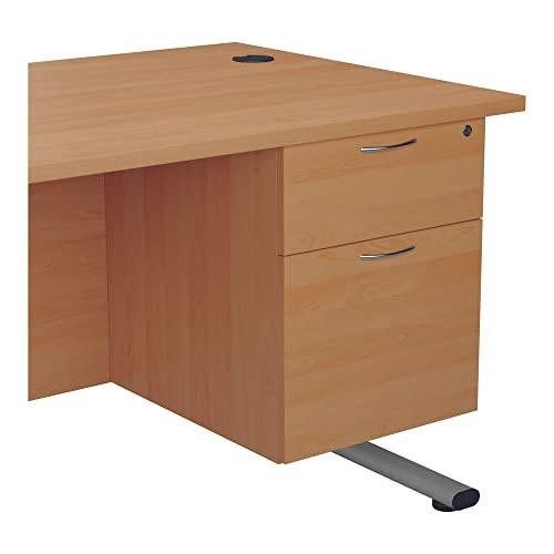 Jemini FF 655 Fixed Pedestal with 2 Drawers in Beech finish, office desk with attached pedestal and cable management hole.