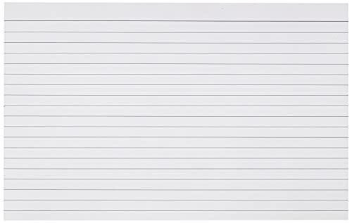 Q-Connect Record Card 203x127mm Ruled Feint White, image of a pack of 100 white lined index cards with ruled lines for writing.