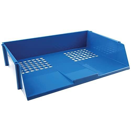 Q-Connect Wide Entry Letter Tray - Blue, plastic letter tray with wide entry for organizing and sorting documents.