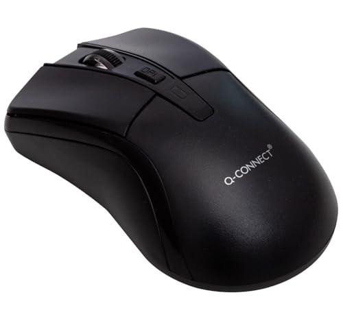 Q-Connect KF16196 Wireless Optical Mouse, black ergonomic wireless computer mouse with ergonomic design and scroll wheel.