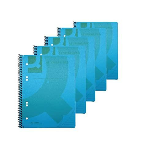 Q-Connect Spiral Bound Polypropylene Notebook 160 Pages A5 Blue (5 Pack), image showing five blue spiral-bound notebooks stacked in a row.