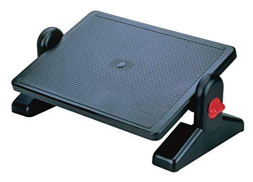 Q-Connect Ergonomic Adjustable Footrest Platform Size 540x265mm Black 29200-70, black footrest with textured platform and adjustable height mechanism.