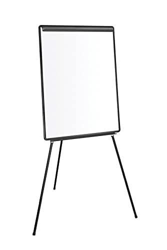 Q-Connect Flipchart Easel A1, black metal easel with adjustable legs and a large white drawing surface, lightweight and portable for presentations and meetings.