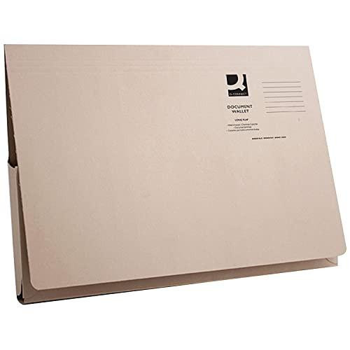 Q-Connect Long Flap Document Wallet Foolscap Buff Pack of 50, beige foolscap paper document storage wallet with long flap for secure filing and organization.