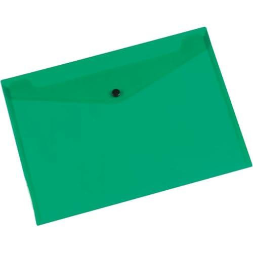 Q-Connect Doc Folder Polyprop A4 - GREEN, green A4 plastic document folder with a foldover flap and button closure