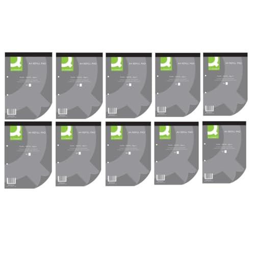 Q-Connect Plain Headbound Refill Pad 160 Pages A4 (10 Pack), image showing ten packs of refill pads with grey cover design and green accents.