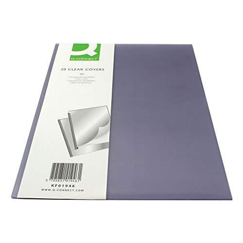 Q-Connect Clear A4 Clear Covers (20 Pack), transparent plastic presentation covers for protecting documents, 20-pack of A4-sized clear covers for binding and presentation.