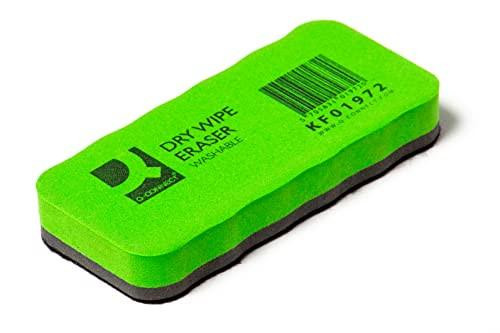 Q-Connect Drywipe Eraser Washable, green rectangular eraser with barcode and product label printed on top.
