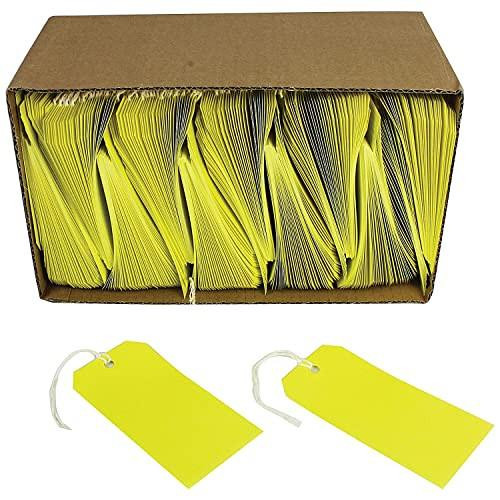 Q-Connect KF01626 Strung Tag 120x60mm - Yellow, pack of 1000 yellow strung tags for labeling or tagging products.