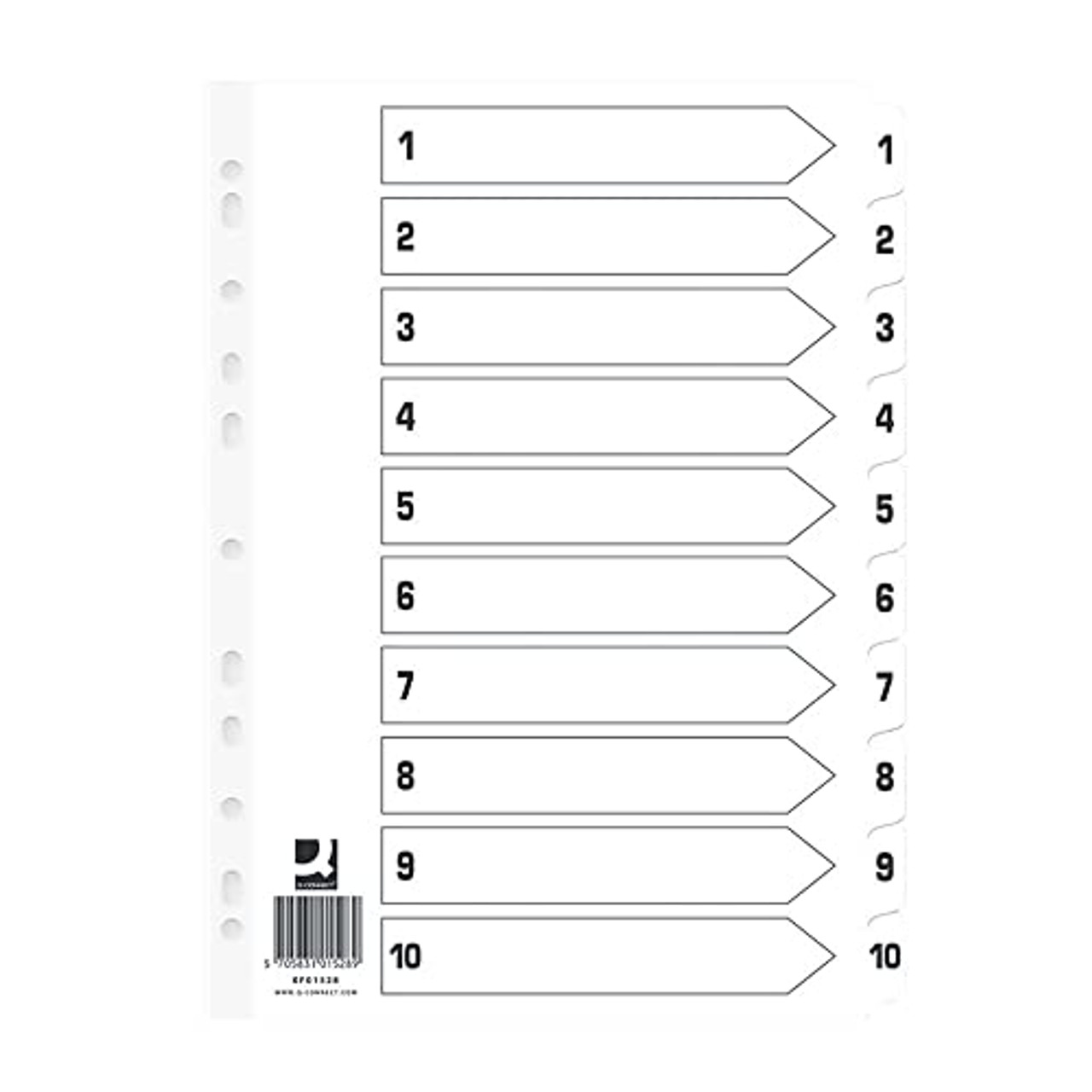 Q Connect Index 1-10 Board Reinforced White (25 Pack)
