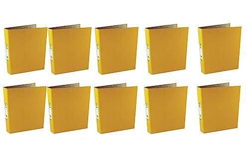 Q-Connect 25mm 2 Ring Binder Polypropylene A4 Yellow Pack of 10, yellow polypropylene ring binders arranged in two rows of five.