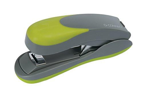 Q-Connect Premium Half Strip Stapler - Green, grey and lime green stapler with a compact design for office use.