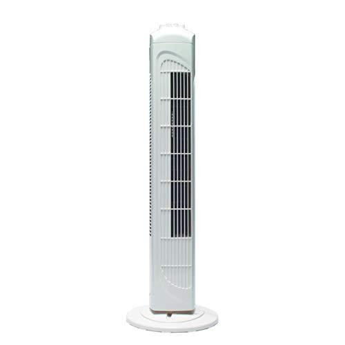 Q-Connect Tower Fan 30 Inch/762mm White, vertical white tower fan with adjustable height and air vents.