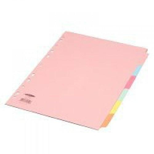 Concord Subject Dividers 230 Micron 6-Part A4 Ref 70699/J6, pink A4 file dividers with multicolored tabs for organizing documents.