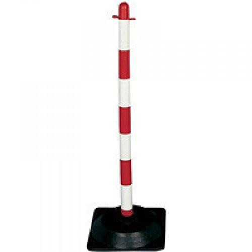 FD Freestand Post Rubber Base Red/Wht, a traffic control post with a red and white striped pattern and a black rubber base for stability.