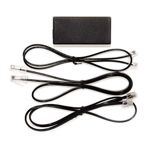 EHS-13 Electronic Hook Switch Cord (Compatible with Grandstream), black hook switch cord with four attached cables and a rectangular connector pad for seamless phone call control.