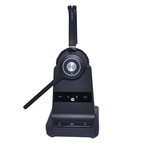JPL Explore Monaural Cordless Headset 575-385-001, black professional wireless headset with adjustable microphone and control buttons.