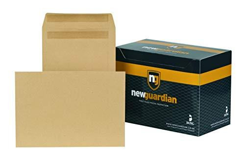 New Guardian L26303 Envelopes Heavyweight Pocket Press Seal Manilla C4, image of a box of 250 heavy-duty press seal manilla envelopes with one open envelope displaying the pocket design.