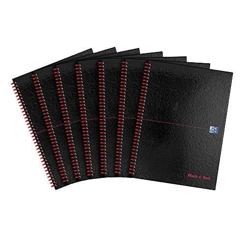 Oxford Black n' Red A4 Notebook, Glossy Hardback Wirebound, 140 pages, Lined (Pack of 7), showing the black hardback cover with red wire binding and the Black n' Red logo.