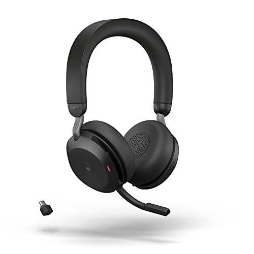 Jabra Evolve2 75 Wireless PC Headset with 8-Microphone Technology, Dual Foam Stereo Headphones, adjustable Active Noise Cancellation, USB-C Bluetooth Adapter, and UC Compatibility in Black - image of the professional-grade headset.
