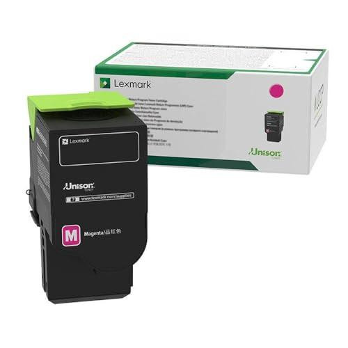 LEXMARK 78C10M0 Return Toner Cartridge Magenta, front view of the magenta toner cartridge with packaging box in the background.