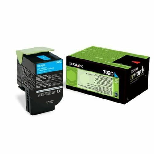 Lexmark 702c Return Program Toner Cartridge - Cyan, 70C20C0, with its packaging and toner cartridge shown for high-quality printing.