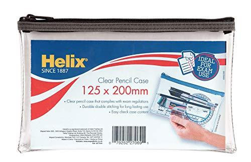 Helix Small Clear Pencil Case, transparent zippered storage pouch for pencils, pens, and stationery, pack of 12 with assorted colors.
