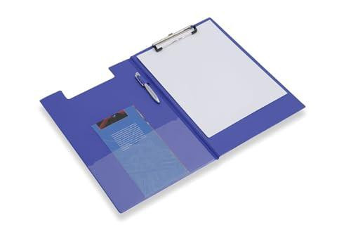 Rapesco VFDCB0L3 Foldover Clipboard with Pocket, A4+ Blue, open with transparent pocket and a clipboard for documents.