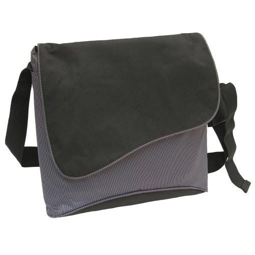 Masters Computer Messenger Bag Nylon Flap-over with Padded Laptop Section Black and Grey, black and grey nylon messenger bag with flap-over design and adjustable shoulder strap for professional and everyday use.