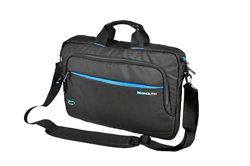 Monolith 15.6 inch Laptop Backpack or Bag, a black bag with blue accents and multiple compartments, designed for carrying a 15.6-inch laptop and accessories.