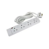 CED TS4213IS Extension Lead, 4-Way, White, portable power strip with 4 socket outlets and a power cord.