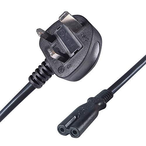 Connekt Gear 2m UK Mains Power Cable UK Plug to C7 (Figure 8) Socket, close-up of power cable with UK plug and C7 socket connector for electronic devices.
