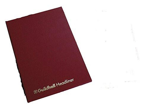 Exacompta - Ref 38/6Z - Guildhall - Headliner Case bound Hardback Account Book, 298 x 203mm, 6 Cash Column, 80 Pages, Tamper-Proof, Precision Ruled 95gsm Ledger Paper - Burgundy, with a textured burgundy cover and Guildhall logo in gold at the bottom.