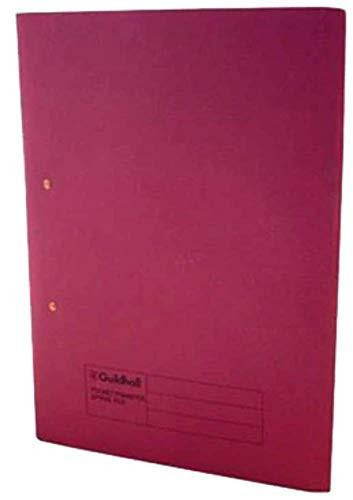 GUILDHALL TRANSFER SPRING PCKT FILE RED, A red transfer spring pocket file with brass fasteners and a label area for organization.