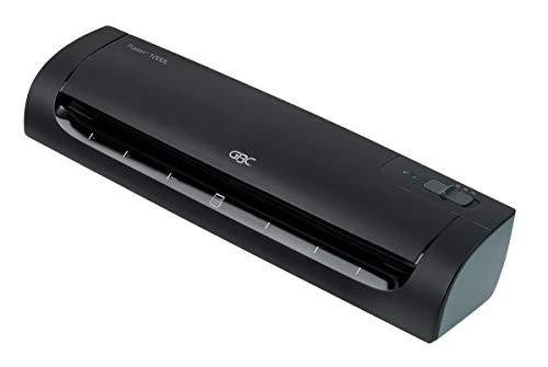 GBC 4400745 A3 Fusion 1000L Home and Office Laminator, Black, sleek black laminator device with control buttons and a front loading slot for laminating documents.